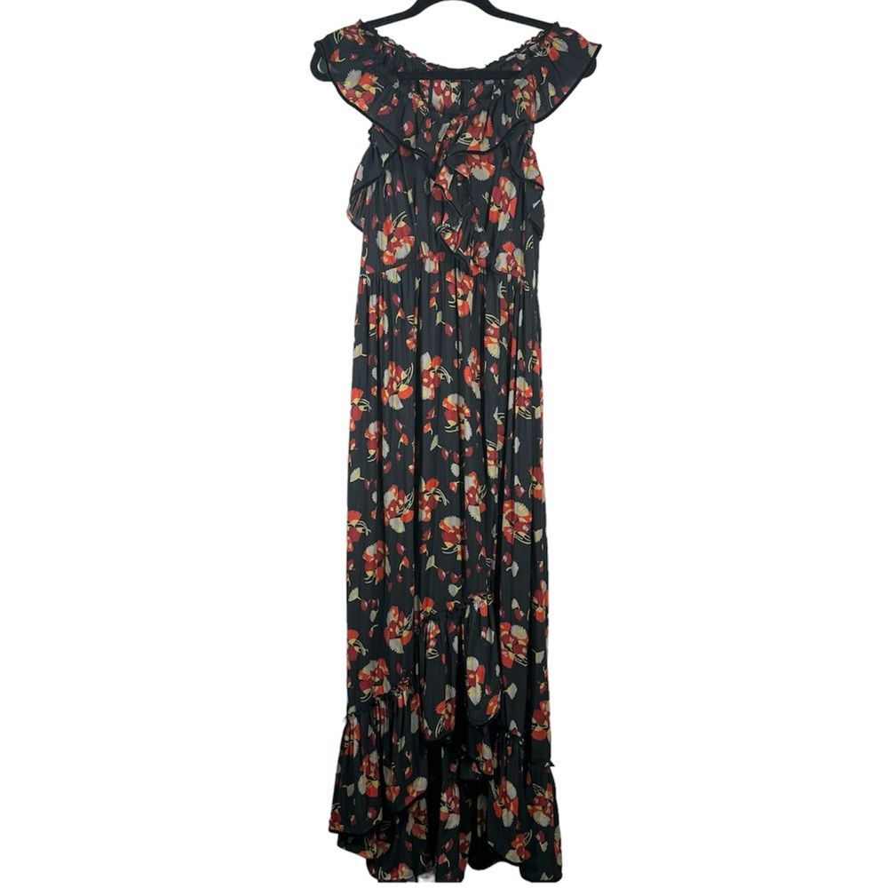Scotch & Soda Souvenir Floral Sleeveless Maxi Dress Black Red Ruffle XS